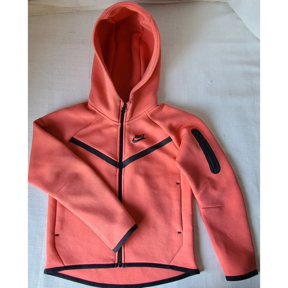 Nike Tech Fleece Hoodie Full Zip Coral Pink Black Youth XS Hooded Jacket EUC